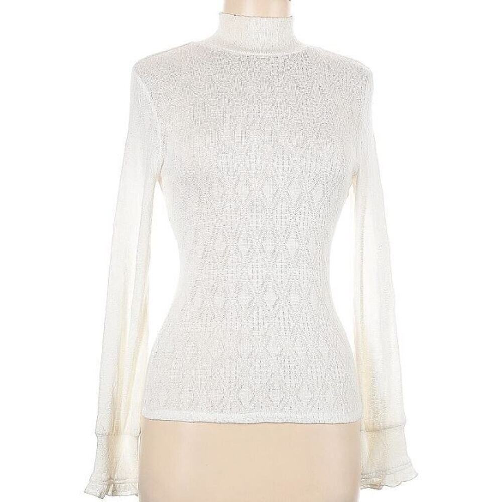 Ten Sixty Sherman Girls Long Ruffle Hem‎ Sleeve Turtleneck in Ivory Medium